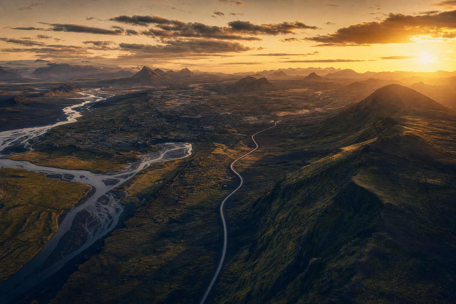 Icelandic football landscape at golden hour